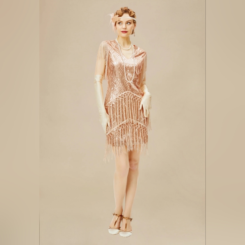 BABEBYOND Sequin Flapper Retro 20's Great Gatsby Art Deco Dress Size Small NEW